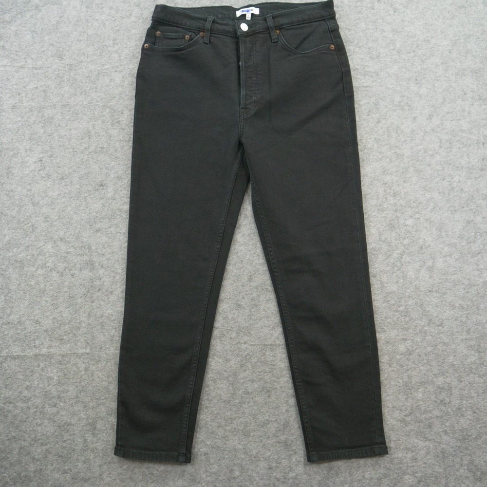 Re/Done Jeans Womens 31 Black 90s High Rise Ankle Distressed Button New